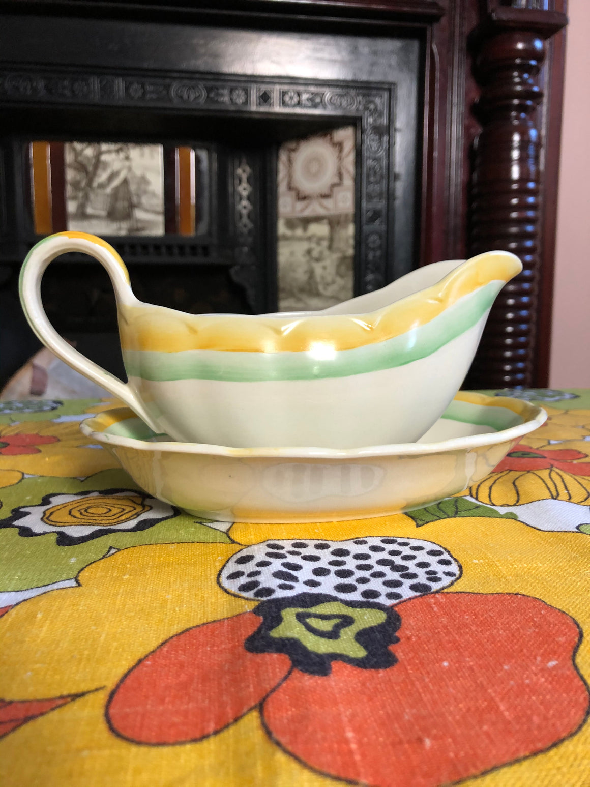 Vintage Grindley England Cream Petal Saucer and Gravy Boat Set