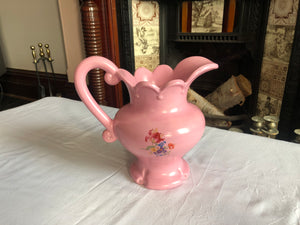 Vintage Pink Floral Ceramic Jug, Vase, Pitcher by Rita Vegeau 1972