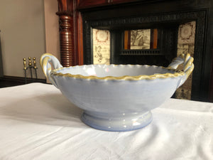 Vintage Italian Double Handled Sky Blue Bowl with Pedestal