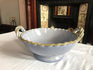 Vintage Italian Double Handled Sky Blue Bowl with Pedestal