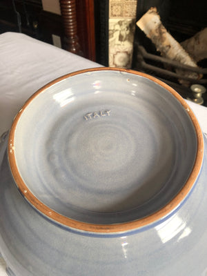 Vintage Italian Double Handled Sky Blue Bowl with Pedestal
