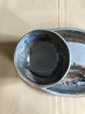 Blue Ceramic Plate with Attached Bowl