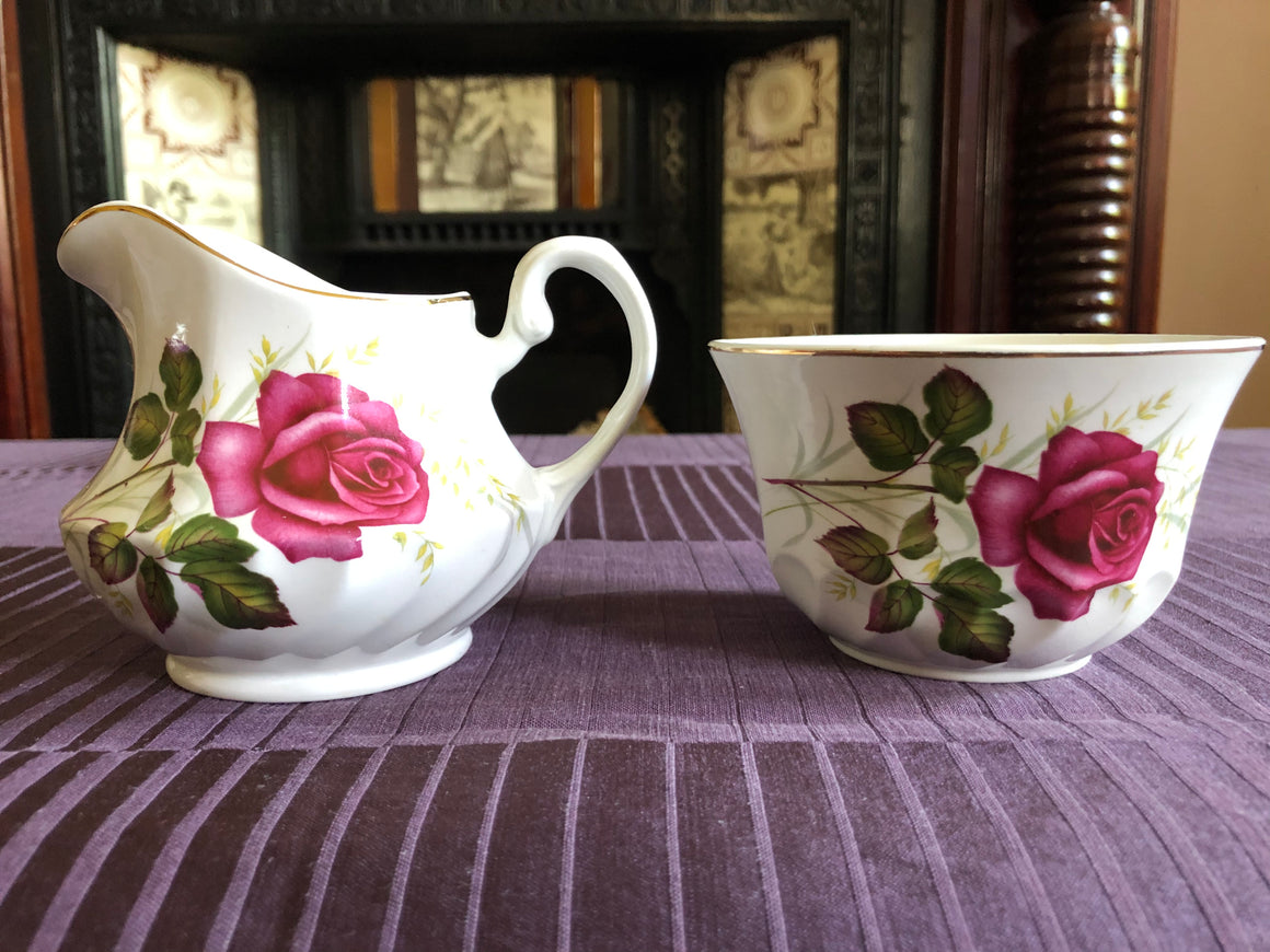 Vintage Ridgway Ironstone England Anniversary Rose Creamer and Sugar Cup