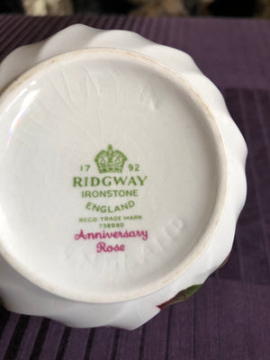 Vintage Ridgway Ironstone England Anniversary Rose Creamer and Sugar Cup