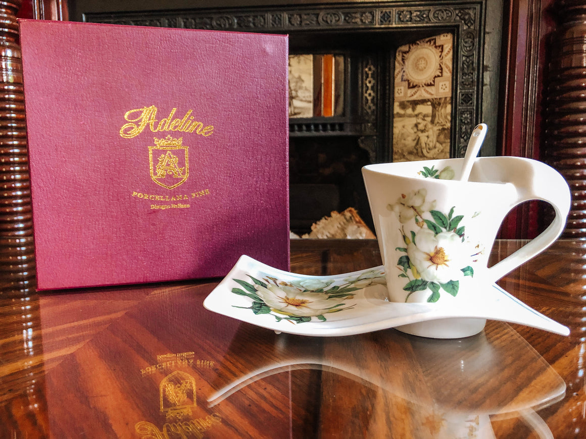 Adeline Porcellana - Italy Tea Cup, Saucer and Tea Spoon - Adeline Porcellana Fine Disegno Italiano