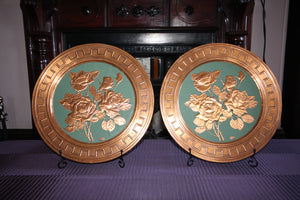 Vintage Handmade Large Round Floral Embossed Pure Cooper Decorative Plates