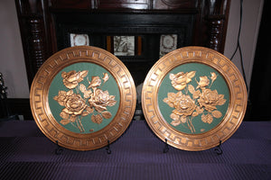 Vintage Handmade Large Round Floral Embossed Pure Cooper Decorative Plates