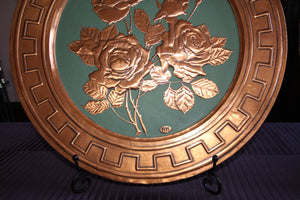 Vintage Handmade Large Round Floral Embossed Pure Cooper Decorative Plates