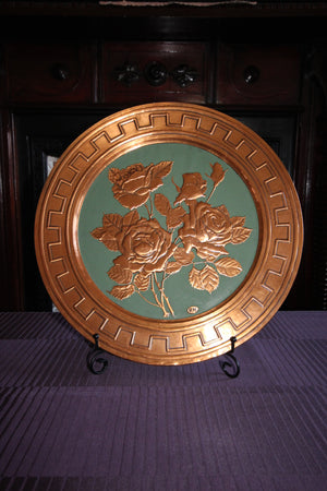 Vintage Handmade Large Round Floral Embossed Pure Cooper Decorative Plates