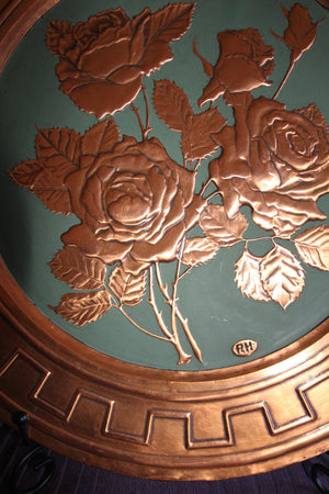 Vintage Handmade Large Round Floral Embossed Pure Cooper Decorative Plates