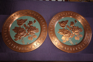Vintage Handmade Large Round Floral Embossed Pure Cooper Decorative Plates