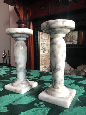 Set of 2 Marble Candlestick Holders