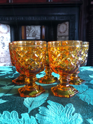 Set of 5 Vintage Amber Wine Glasses