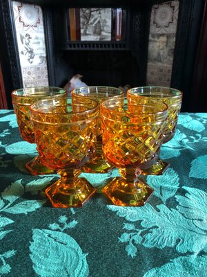 Set of 5 Vintage Amber Wine Glasses