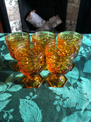 Set of 5 Vintage Amber Wine Glasses