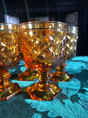 Set of 5 Vintage Amber Wine Glasses