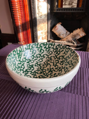 Large Green and Beige Ceramic Bowl