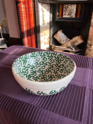 Large Green and Beige Ceramic Bowl
