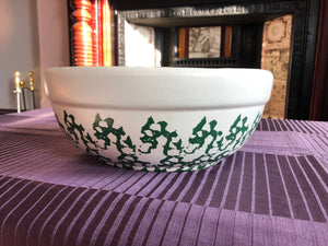 Large Green and Beige Ceramic Bowl