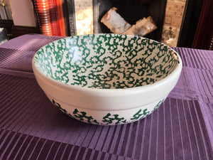 Large Green and Beige Ceramic Bowl