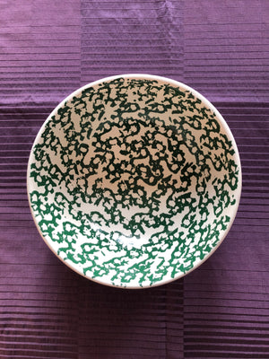 Large Green and Beige Ceramic Bowl