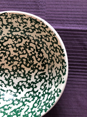 Large Green and Beige Ceramic Bowl