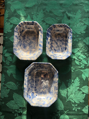 Set of 3 Serving Blue and Beige Sponge Hand Painted Plates
