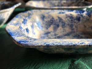 Set of 3 Serving Blue and Beige Sponge Hand Painted Plates