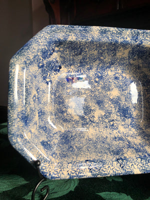 Set of 3 Serving Blue and Beige Sponge Hand Painted Plates