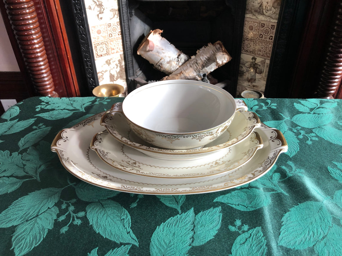 Vintage Set of 4 Meito China Gold Serving Platters and Serving Bowls