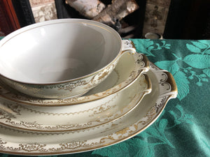 Vintage Set of 4 Meito China Gold Serving Platters and Serving Bowls