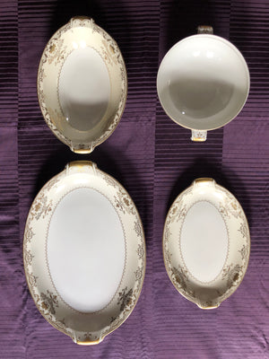 Vintage Set of 4 Meito China Gold Serving Platters and Serving Bowls