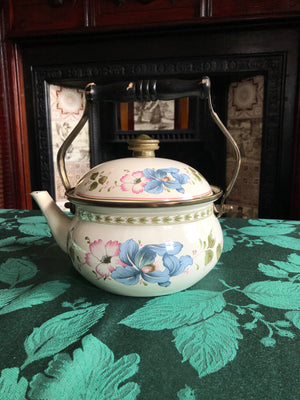 Vintage Metal Enamel Tea Kettle