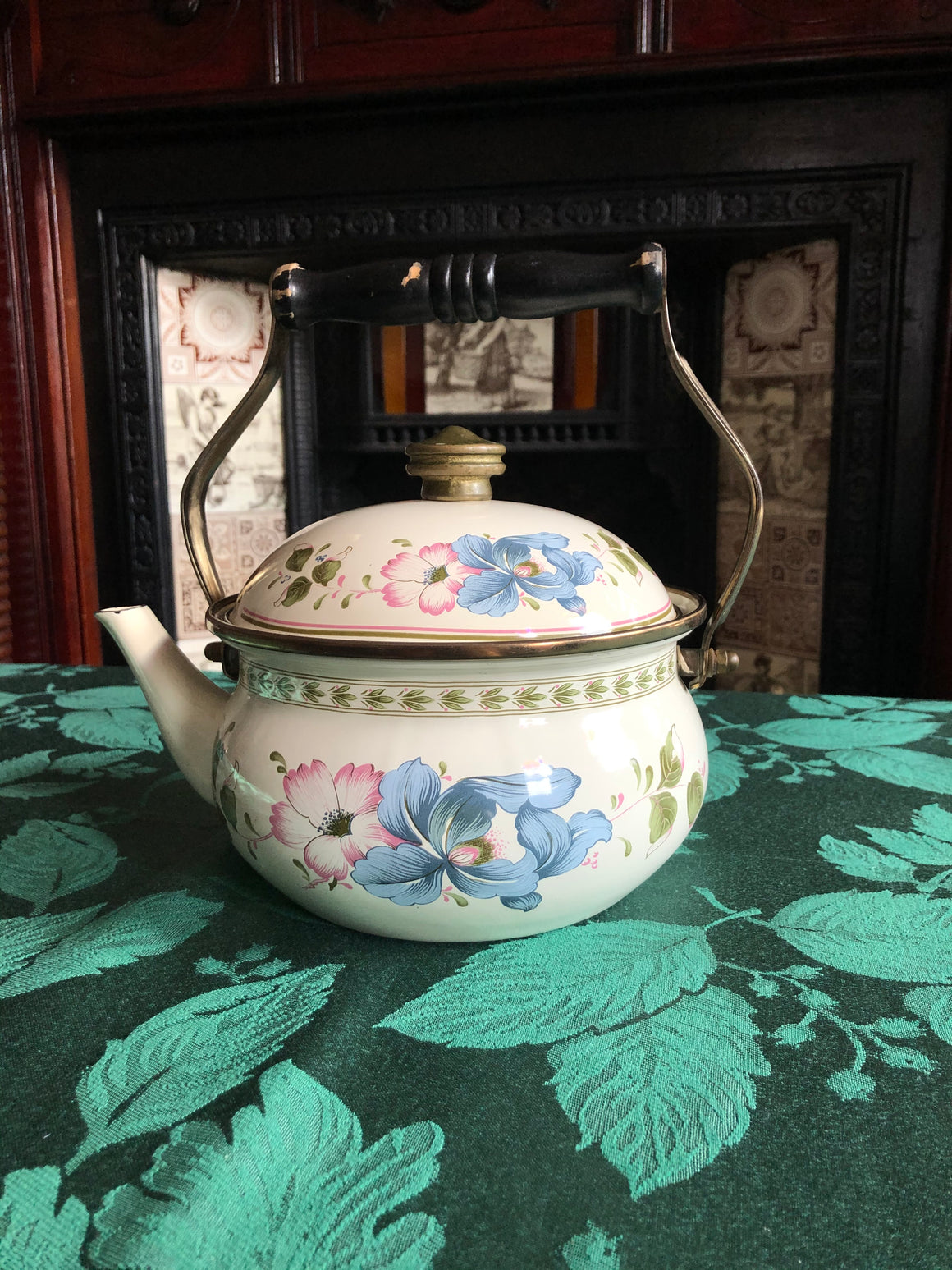 Vintage Metal Enamel Tea Kettle