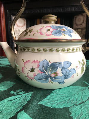 Vintage Metal Enamel Tea Kettle