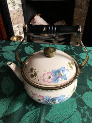 Vintage Metal Enamel Tea Kettle