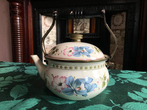 Vintage Metal Enamel Tea Kettle