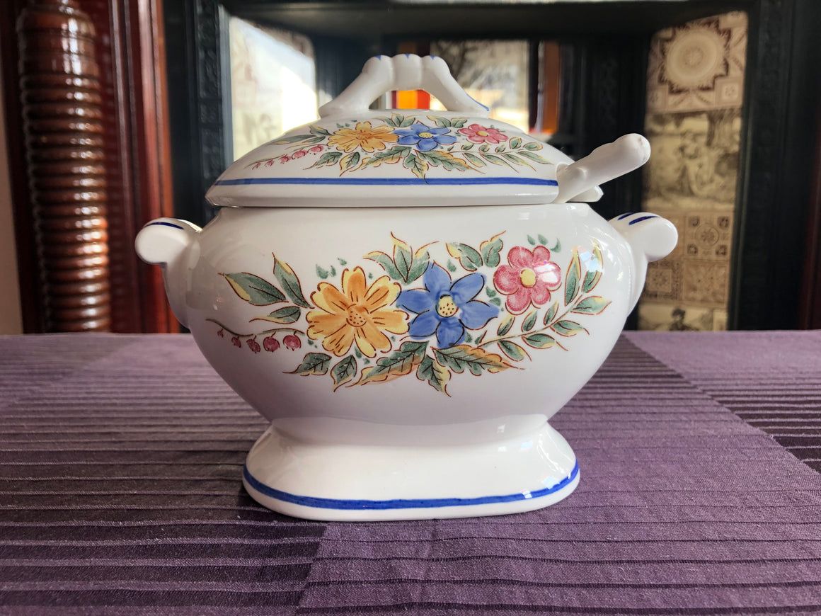 Vintage Small White and Blue Tureen