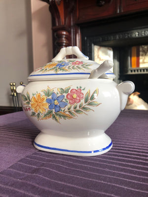 Vintage Small White and Blue Tureen