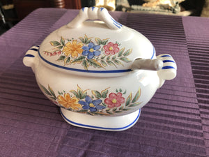 Vintage Small White and Blue Tureen