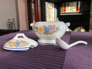 Vintage Small White and Blue Tureen