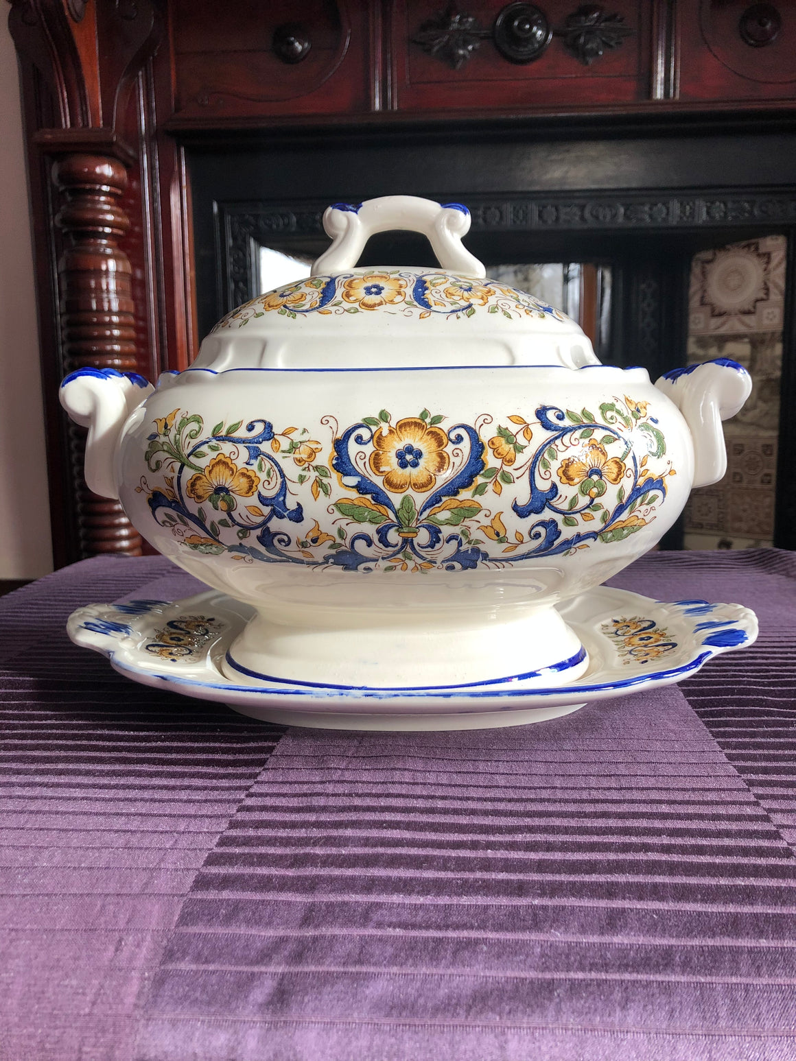 Large White and Blue Tureen