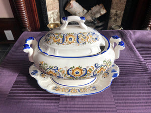 Large White and Blue Tureen