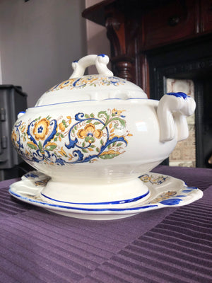 Large White and Blue Tureen
