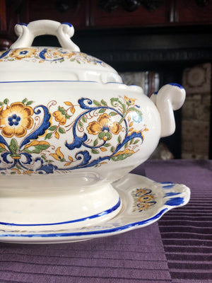 Large White and Blue Tureen