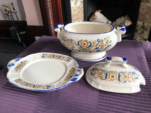 Large White and Blue Tureen