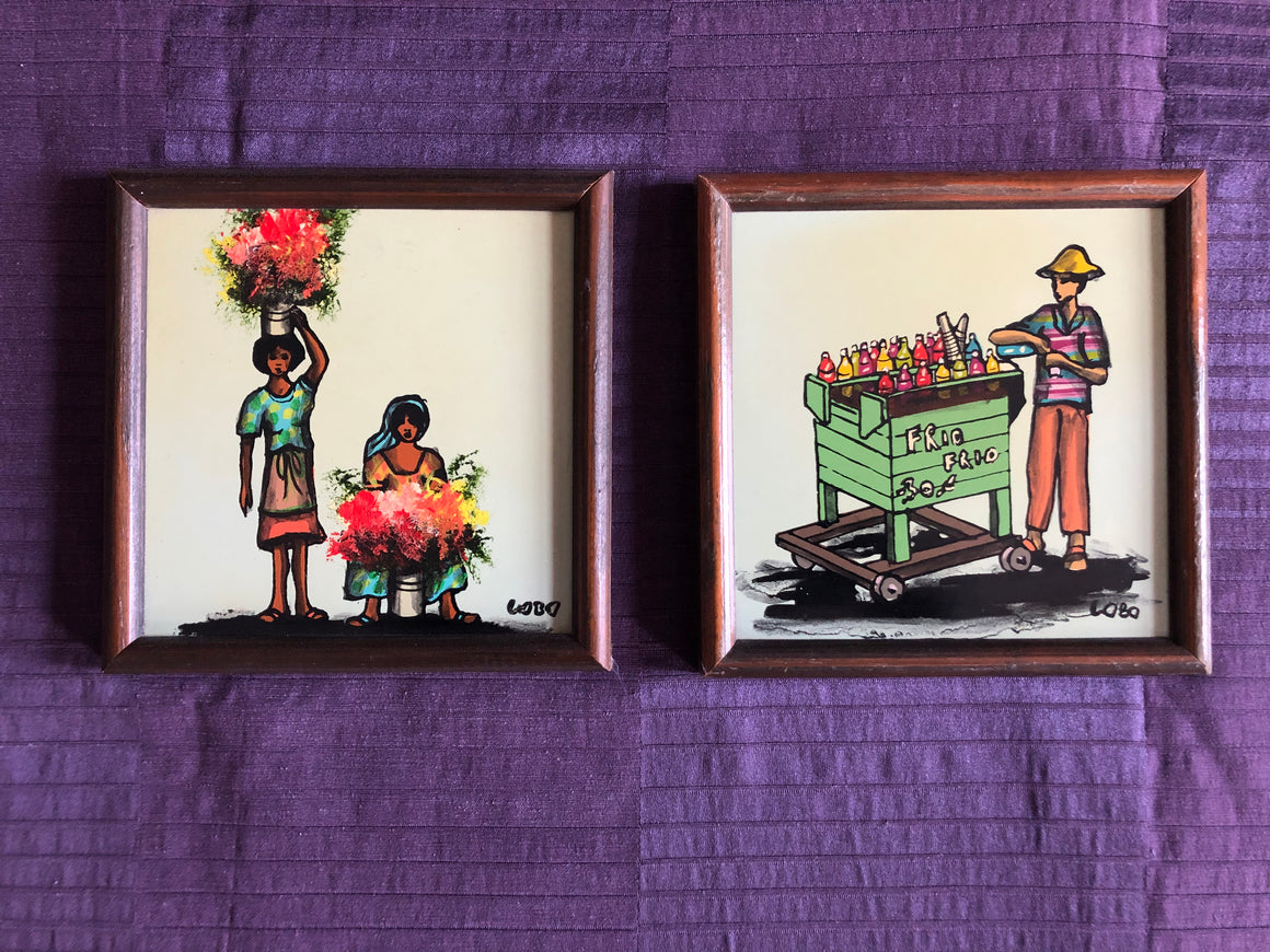 Vintage Set of 2 paintings - Cement Tile Paintings