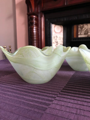 Set of 4 Vintage Bowls Mint Green Glass Bowls