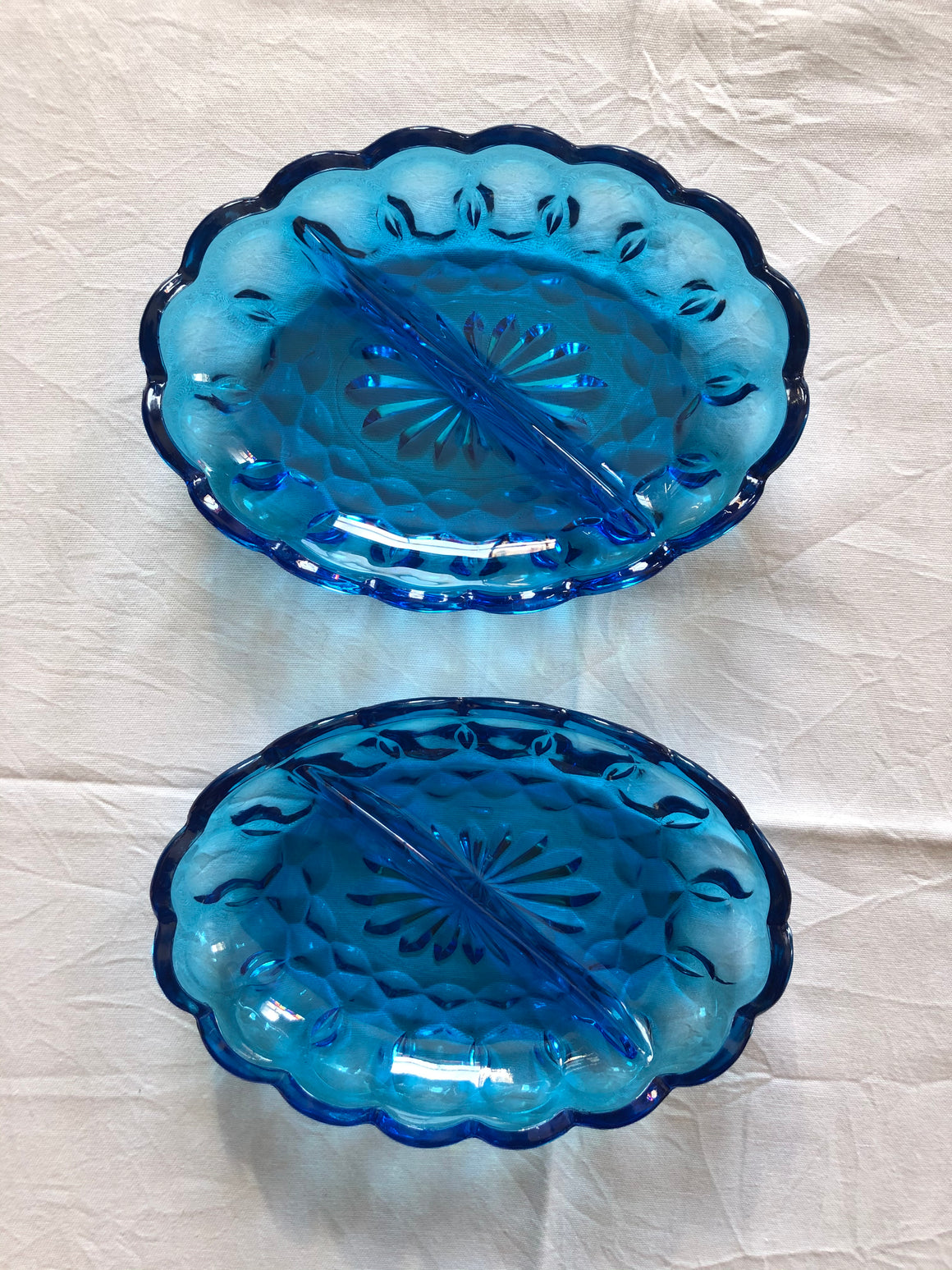 Vintage Amber Glass Blue Ring Dish