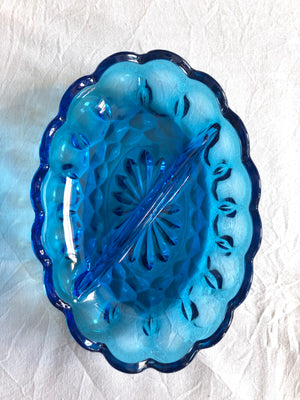 Vintage Amber Glass Blue Ring Dish